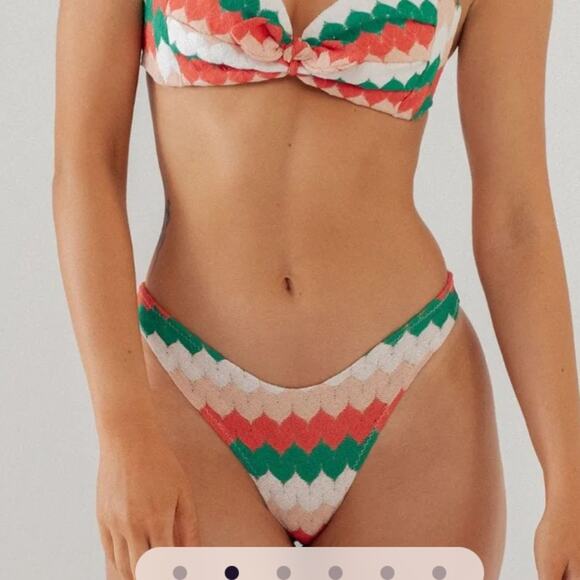 NWT Montce Gelato Lulu (Zig-Zag Stitch) Bikini Bottom in green orange tan - Picture 1 of 10